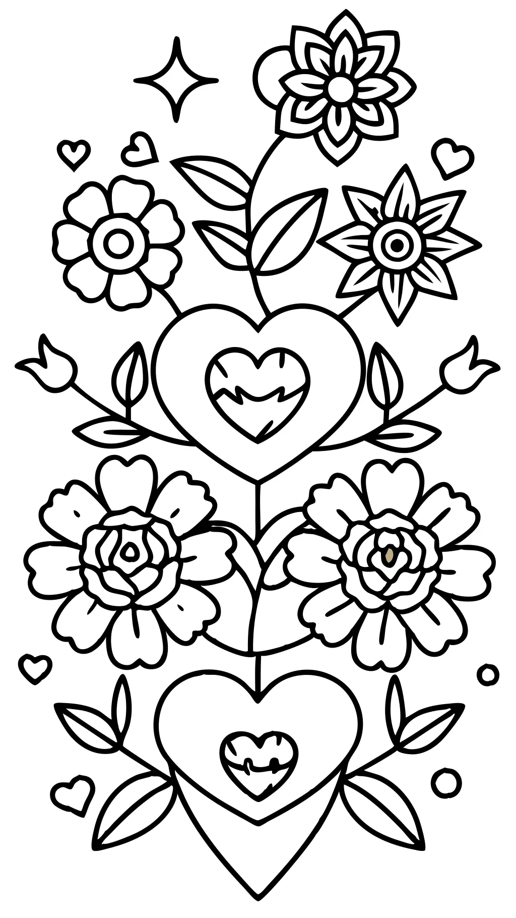 Corazones y flores para colorear